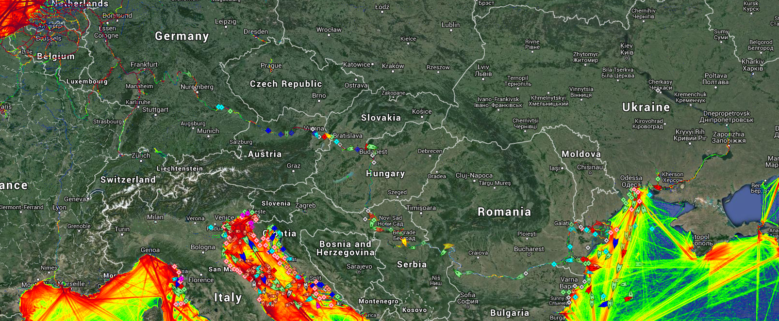 Live Marine Traffic, Density Map and Current Position of ships in DANUBE RIVER